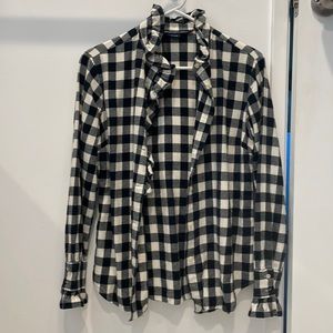 Black & White Checkered Ruffle Collar Women's Top